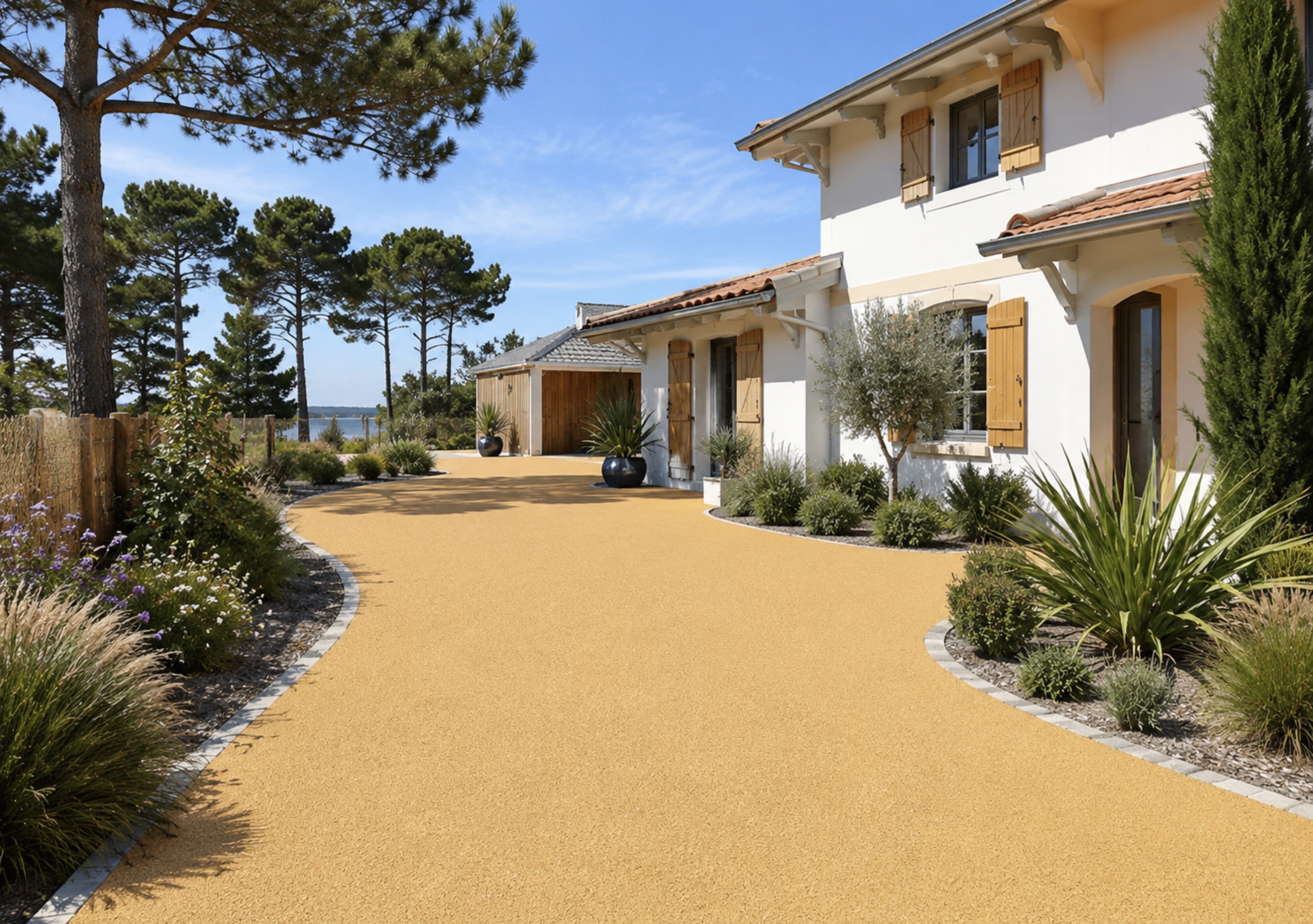 Enrobé jaune pour cours de maison SUR LE BASSIN D’ARCACHON