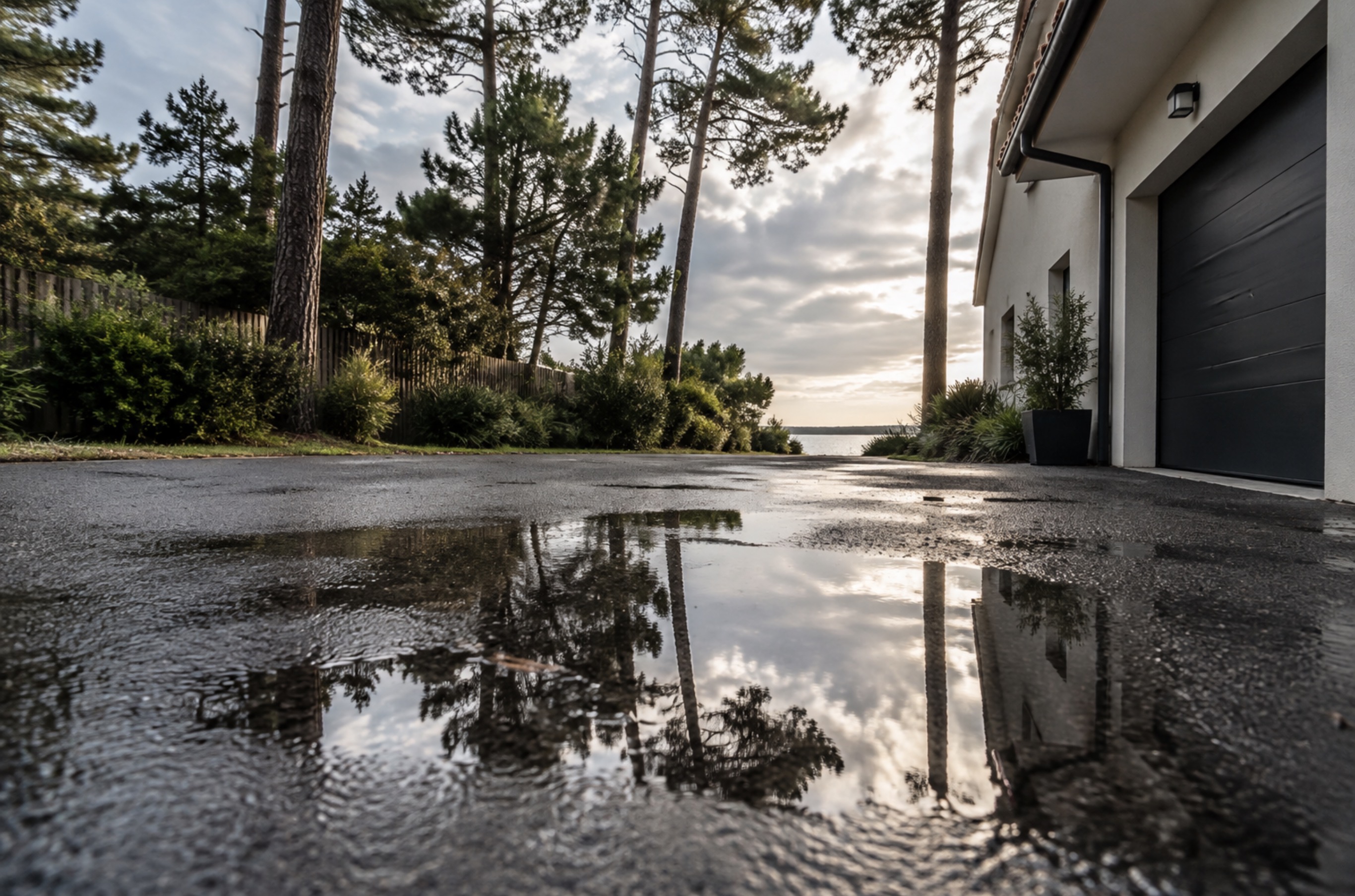 De l’eau stagnante sur un parking